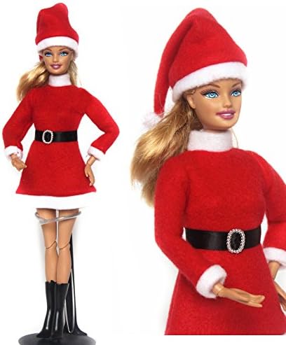 Plush dress + Hat + Boots / Winter Wear Red Christmas Costume Outfit Clothing Accessories For Toy Xinyi FR Barbie Doll Toys Xmas