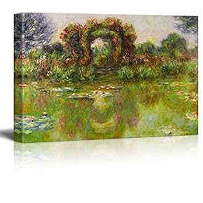 Lily Pond, The Roses (Bassin AUX Nymph茅as, Les Rosiers) by Claude Monet - Impressionist Modern Art - Canvas Art Home Art - 12x18 inches