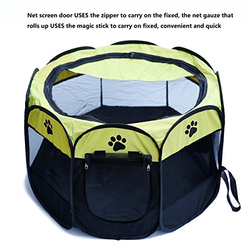 UNFADE MEMORY Portable Foldable Pet Playpen, Indoor/Outdoor, Dog/Cat/Puppy Exercise pen Kennel, Removable Mesh Shade Cover, dog pop up silhouettes pet pen - Yellow, M - Thumbnail 4