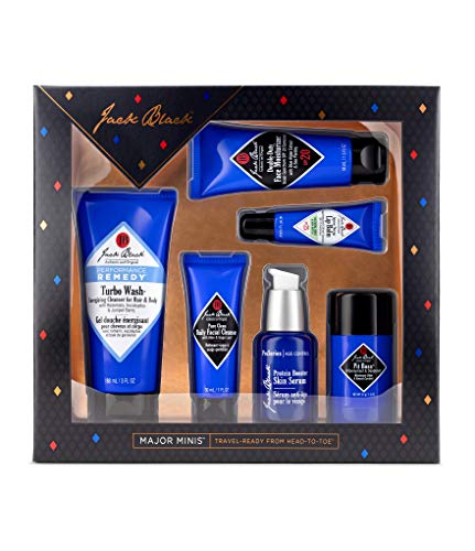 Jack Black – Major Minis – Double Duty Face Moisturizer, Pit Boss Antiperspirant & Deodorant, Intense Therapy Lip Balm SPF 25 Turbo Wash Energizing Cleanser and Protein Booster Skin Serum, 6 Piece Set