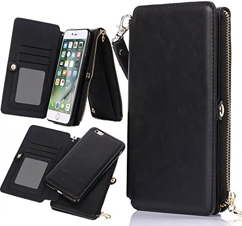 iPhone 7 Case, Itrendz 12 Card Holder Pro - [Zipper Cash Storage] Premium Button PU Leather Wallet Case Cover With Detachable Magnetic Hard Case For iPhone 7 (4.7 Inch), Black