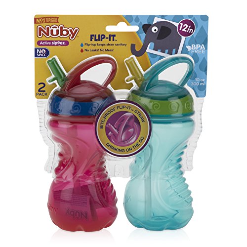 Nuby 2Pack FlipIt Easy Grip Cups with EasyFlo Straw, 10 Ounce