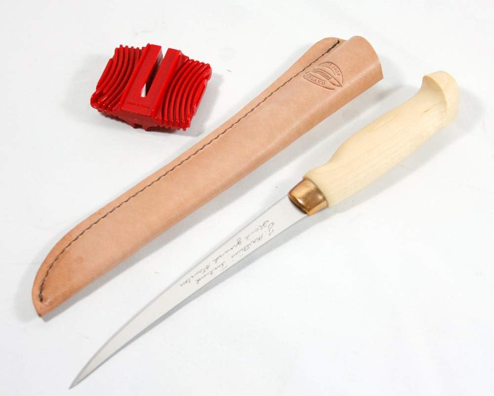 Marttiini Outdoor Finlander Filleting Knife with Sharpener, Wood, 6"