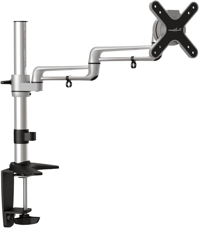 PureMounts PM-STYLE-DM-23C Desk Mount for Monitors up to 71 cm (28 Inches), Swivelling, Tilting, Rotating, VESA 100, Arm Length: 2x Approx. 16 cm