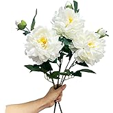 3 Pieces White Peonies Artificial Flowers,27"Silk Flowers with Stems,Winter Flowers Artificial for Decoration,Long Stem Artificial Flowers for Tall Vase,Wedding Table Centerpiece Party Decor(White)