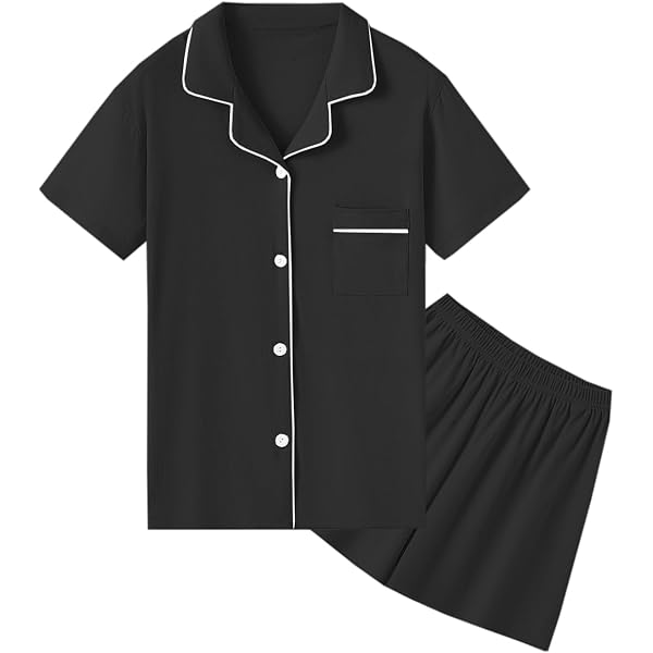 SHAREYOIU Women's Soft Button-Down Pajama Set – Short Sleeve Nightwear In Blue (Medium) - View #5