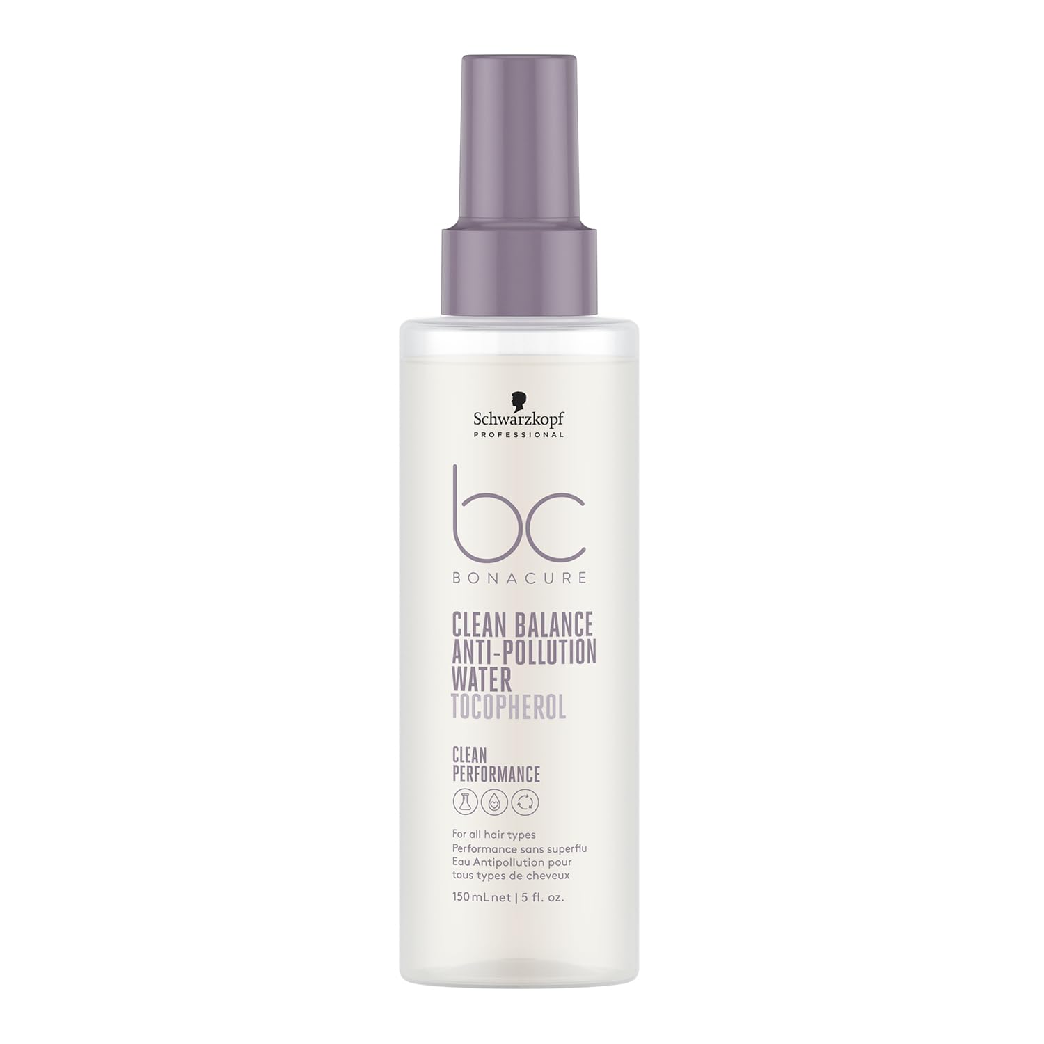 Schwarzkopf Professional Bonacure Clean Balance Anti Pollution Water All Hair Types Free Radical Fighting Tocopherol Protects Against Heat Build Up Fresh Hair Feeling Ultralight Vegan Formula 150 ml
