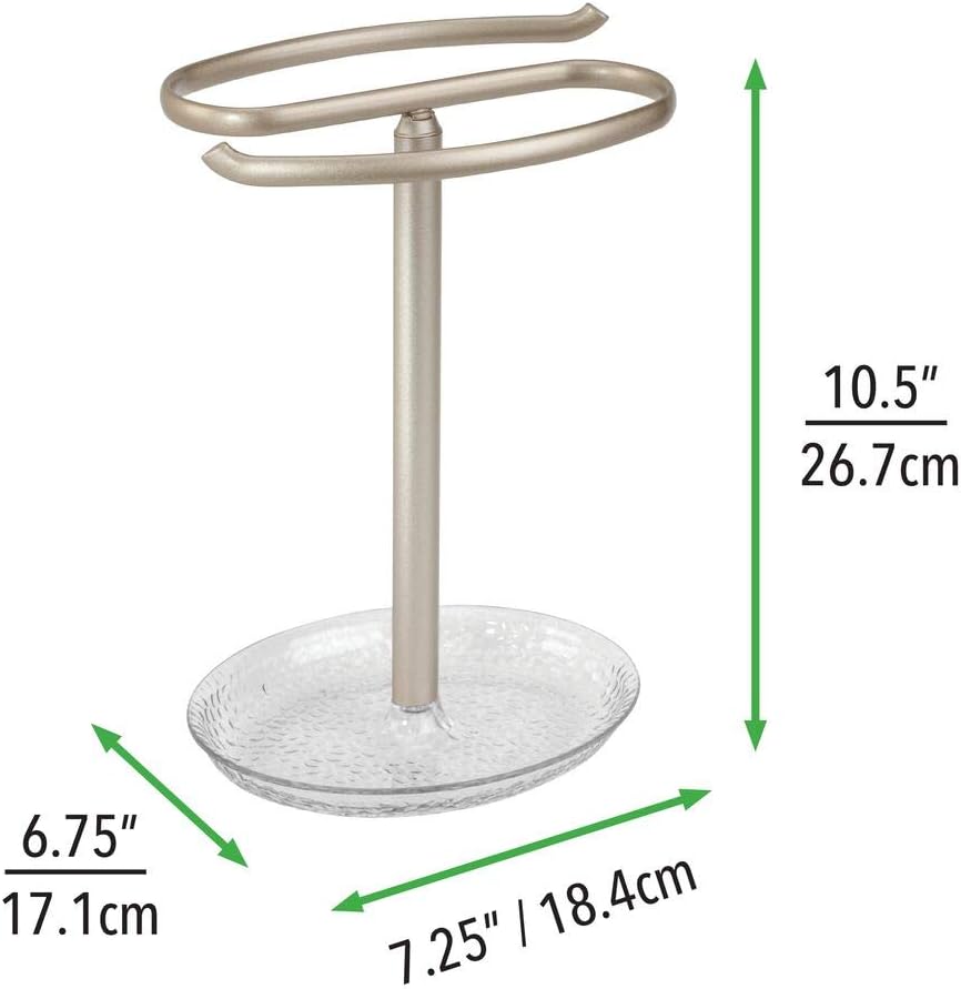 mDesign Decorative Metal Fingertip Towel Holder Stand with Base Tray for Bathroom Vanity Countertops to Display and Store Small Guest Towels or Washcloths - 2-Sided, 10.5" High - Clear/Satin: Home & Kitchen