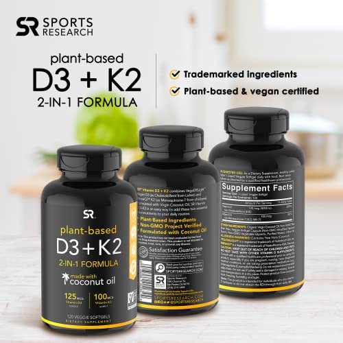 Sports Research Vitamin D3 + K2 with 5000iu of PlantBased D3 & 100mcg