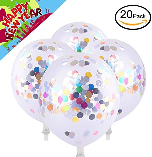 Confetti Balloons Clear Birthday Balloons - 20 Pack 12” Round Latex Balloons Multicolor Confetti Filled Wedding Party Mother's DayDecoration