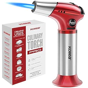 Butane Torch, Kollea Kitchen Blow Torch Refillable Cooking Torch Lighter, Mini Creme Brulee Torch with Safety Lock & Adjustable Flame for Desserts, BBQ, Soldering(Butane Gas Not Included)