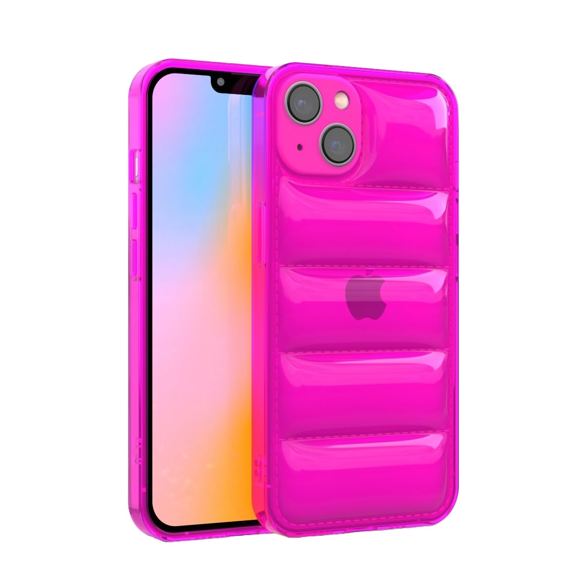 FELONY CASE - iPhone 13 Neon Pink Puffer Case, Clear Cushioned Bright Cover with Shockproof Bumper - Flexible and Lightweight Protective Case - Full iPhone and Camera Protection — image 1