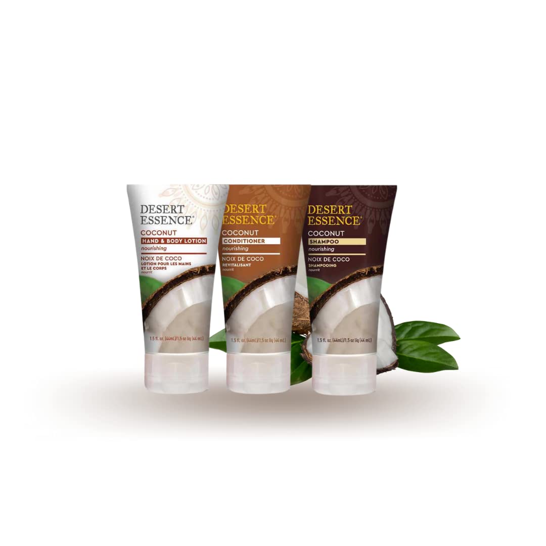 Desert Essence - Coconut shampoo, conditioner and hand and body lotion - travel format - pack trio - 3 x 44 ml