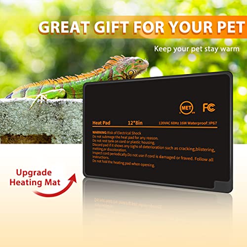 BKVESHI Under Tank Heater with Thermostat, Temperature Adjustable Reptile Heating Pad 8"x12