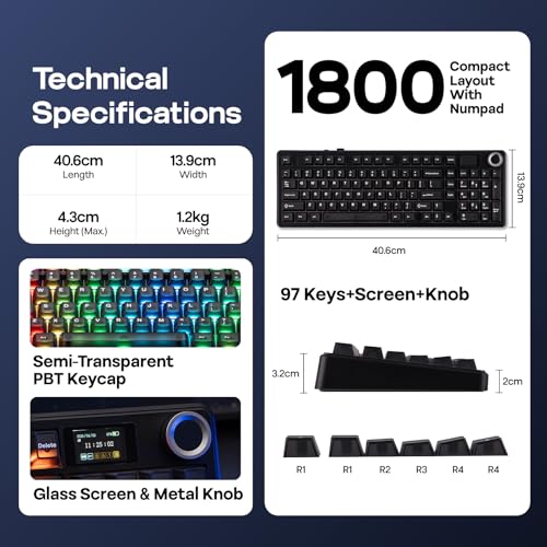 EPOMAKER AULA F99 MAX Wireless Mechanical Keyboard, Screen&Knob, 8000mAh, Creamy Gasket&Lubed Switches, PBT Keycaps, RGB, Mac Keys, Tri-Mode Gaming Keyboard for PC/Mac (Matte Black)
