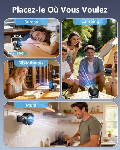 DDKJ Silent Desk Fan 20 dB,100 Adjustable Speeds,360° Rotation of Air Flow, LED Display, 4000 mAh Battery, 3.5-13 Hours Battery Life with Connected Works for Bedrooms, Dorm Rooms and Kitchens