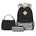 Bluboon Teens Backpack Set Canvas Girls School Bags Bookbags 3 in 1 (Polka Dot Black)