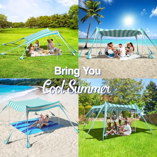 Rhino Valley Folding Beach Tent, Portable Beach Canopy UV Protection UPF50+ Windproof with Sandbags Pegs Ground Tent Outdoor Camping