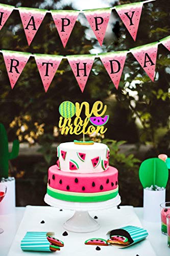 One in a Melon Cake Topper Watermelon Banner for Watermelon Themed Birthday 1st Birthday Party Supplies