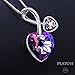 Swarovski Element Necklace Cupid's Arrow Love Heart Pendant Necklace for Women, Birthday Birthstone Jewelry Gifts for Girl, Amethyst Purple Pink Heart Crystal Necklace