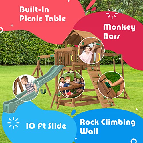 Creative Playthings Spring Hill Wooden Swing Set with Monkey Bars (Made