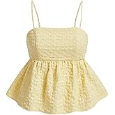 SOLY HUX Women's Spaghetti Strap Ruffle Hem Peplum Cami Top Jacquard Camisole