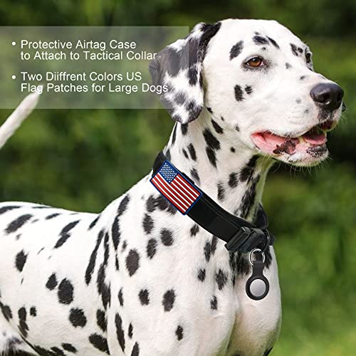 YouthBro Tactical Dog Collar with Two US Flag Patch, K9 Military Dog Collar with 1 Airtag case, Nylon Collar with Heavy Duty Metal Buckle for Medium Large Dogs Black, L