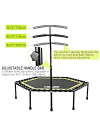 ONETWOFIT 48" Silent Mini Trampoline with Adjustable Handle Bar Fitness Trampoline Bungee Rebounder Jumping Cardio Trainer Workout for Adults or Kids