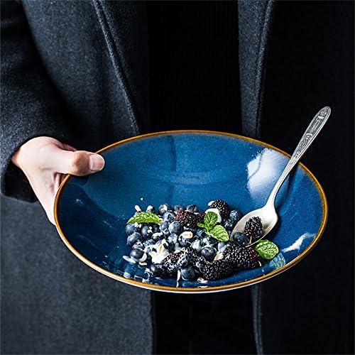 WCS Large Fruit Salad Pasta Cereal Mixing Bowl Soup Ramen Noodle Vegetable Serving Bowl Set Creative New Bone China Tableware Microwave Safe Blue (Size : 10 inches)