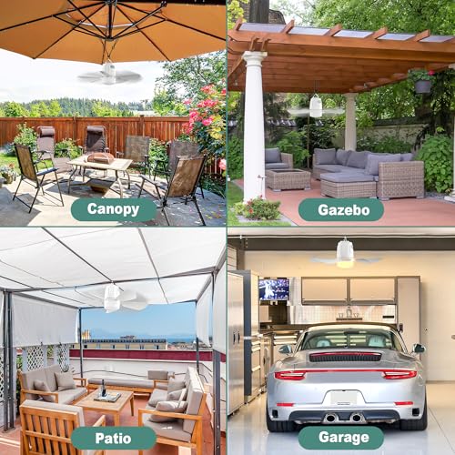 Canopy Fan 50CM, 20000mAh Portable Outdoor Ceiling Fan with Light with Remote Control and Extension Hook, Easy Operation Battery Powered Fan Light for Gazebo, Tent, Patio, Pergola