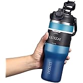 32 oz Insulated Stainless Steel Tumbler with Handle – Leak-Proof Travel Mug & Water Bottle, 2-in-1 Lid for Straw & Direct Sip, Cup Holder Friendly