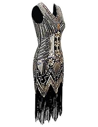 EAST-BIRD Vestido de mujer de los años 20, con cuentas de lentejuelas en V, cuello en V, diseño de gatsby