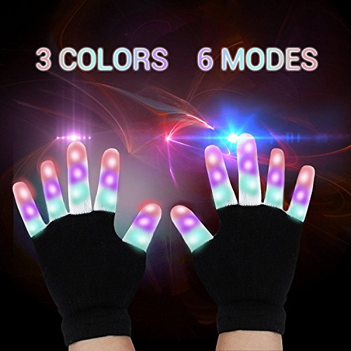 Gants LED, Jouets Lumineux et Multicolores avec 6 Modes d’Eclairage Super pour Soirées, Concerts, Bals, Fêtes, Boîtes et Autres, Alimentés par Batteries