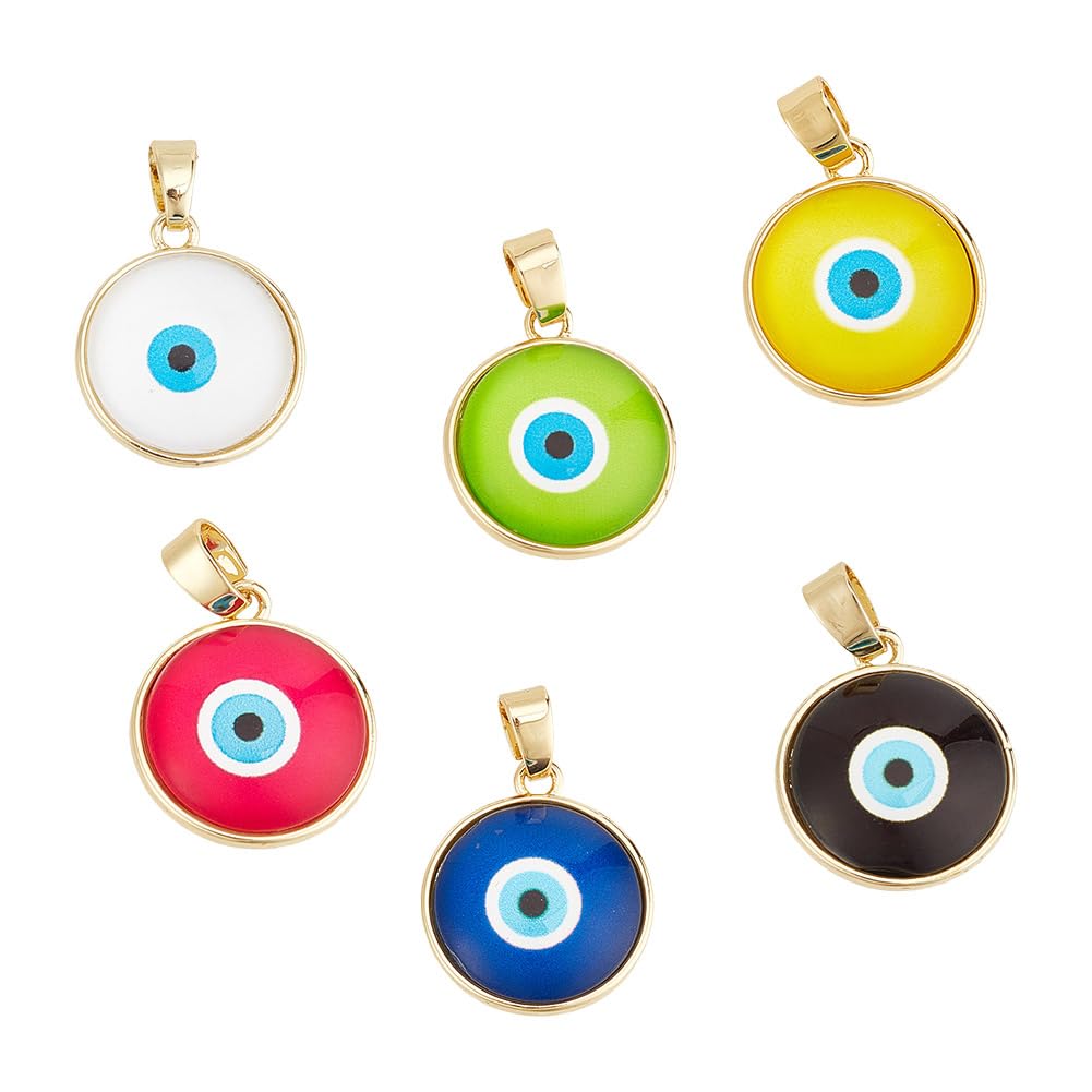 DELORIGIN 6pcs Evil Eye Charm Pendant 6 Colors Made for Luck Charm Glass Turkish Blue Evil Eye Jewelry Beads with Jump Ring for DIY Jewelry Earring Necklace Bracelet Craft Making Supplies