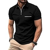 ZITY Mens Polo Shirts Quarter Zip Shirts Casual Classic Lightweight Short Sleeve Golf Collared Shirt with Pocket