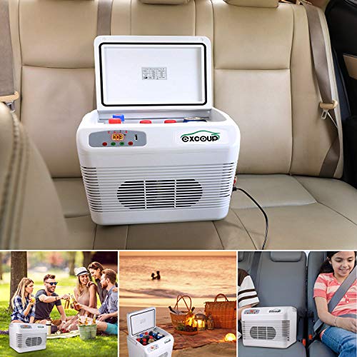EXCOUP Electric Cooler and Warmer with Portable Handle for Car and Home 12 Liter Mini Fridge Thermoelectric Refrigerator, 23°F-140°F