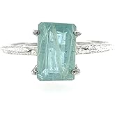 Natural 1.5ct Aqua Blue Aquamarine 925 Solid Sterling Silver Ring Size 8.75