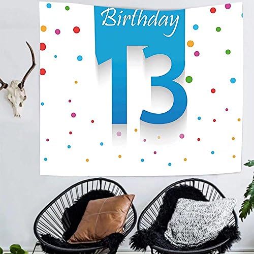 Amazing Outlets Tapestry custom 13th Birthday Decorations Tapestry Joyful Surprise Event Teen Celebration Balloons Ribbons Stars for Bedroom Living Room Dorm Multicolor