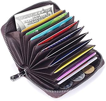 Leather Wallet Zipper RFID Credit Card Holder Protector ID Card Window Walle
