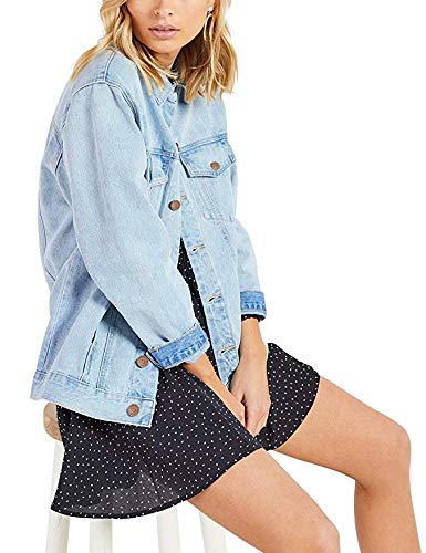 Oversized Denim Jacket for Women Long Sleeve Classic Loose Jean Trucker Jacket (S, Pale Blue Washed)