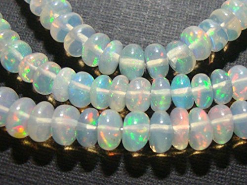 6 pcs, 4.5-5x2-2.5mm, Natural Opal Smooth Rondelles Beads, Ethiopian Wello Opal, Green Blue Gold Red Flash