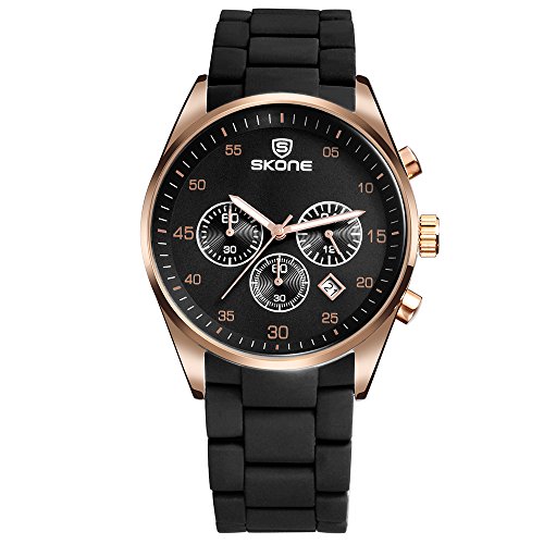 Mens Sports Silicone Wrist Watch with Date Calendar and Cooling Band for Business and Leisure - Brown, Black,Blue