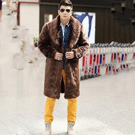 Lemumu Herren Pelzmantel, Feste Langarm Winter Fellimitat Fuchs Fell