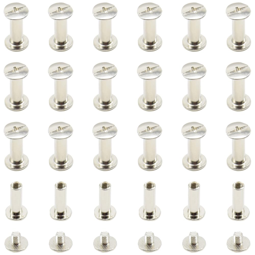 CEEYSEE 100PCS(50Set) Silvery Chicago Screws Assorted Kit M5 x 15mm Nail Rivet Chicago Button for DIY Leather Decoration Bookbinding Round Flat Head Stud Screw (M5 x 15mm)