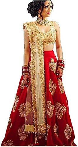 Indiahandycrafts Women's Taffeta Silk Lehenga Choli (Libra-1036_Multicolor_Free Size)