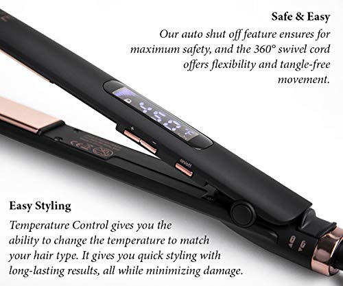 FoxyBae ROSE GOLD TRÉS SLEEK Titanium Flat Iron - Digital Temperature Control Ionic Hair Straightener with Auto Shut Off and Quick Heating - MSRP $179