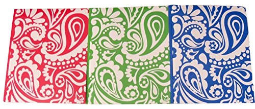 Carolina Pad Studio C 3 Folder Set ~ Driving Ms. Paisley (Red, Green, Blue; Two Pocket Folders with Prongs)
