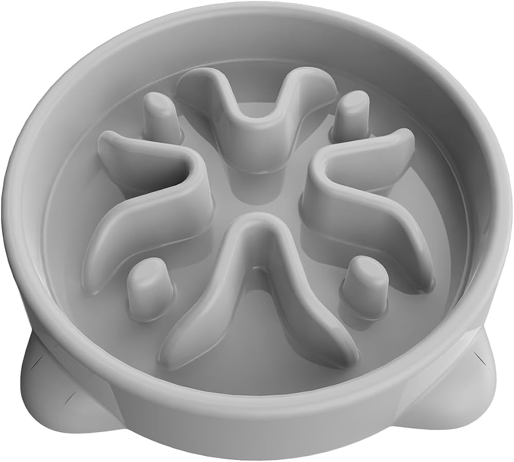 TOKAYIFE Slow Feeder Dog Bowl Small 16cm Grey Anti-Choking Puzzle