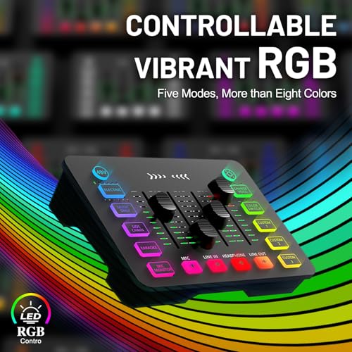4-Channel XLR Audio Mixer with 48V Power - 6 Voice Effects, RGB Lighting, Mute, Individual Volume Control for Windows/macOS/Linux/DJ/Podcast/Streaming/Gaming