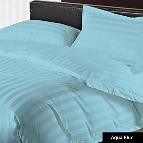 100% Egyptian Cotton One {1} Piece Duvet Cover 650 TC Striped Pattern New Aqua Blue Color Cal King Size .